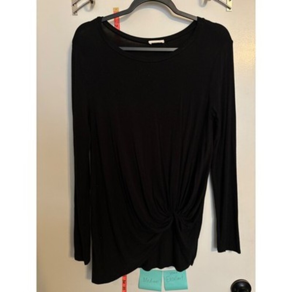 Black Long Sleeve Front Twist Knot Crew Neck Jersey Top M